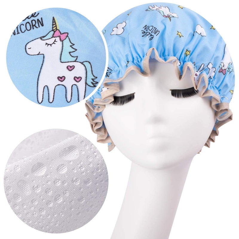Tbestmax Unicorn Shower Caps for Long/Thick Hair  Cute Hair Cover for Women and Girl  Waterproof Bath Hat  Double Layer Bonnet - Image 3